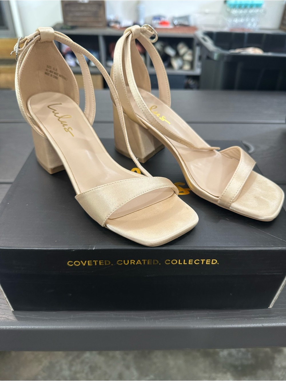 Lulu's Champagne Nude Block Heel Ankle Strap Sandals